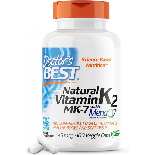 Doctor's Best Natural Vitamin K2 Mk-7 Capsule, підтримує здоров'я кісток і еластичність м'яких тканин, 180 Ct