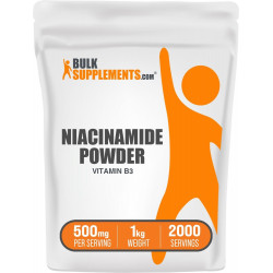 BulkSupplements.com Niacinamide Powder - ніацинамідна добавка, вітамін B3, ніацинамід 500 мг - вітаміни B3 для здоров'я шкіри, чисті та без глютену - 500 мг на порцію, 1 кг (2,2 фунта)