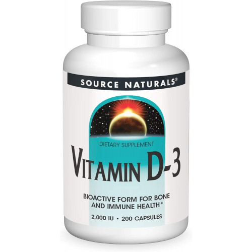 Вітамін D-3 Source Naturals, біоактивна форма для здоров’я кісток та імунітету*, 2000 МО - 200 капсул