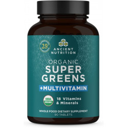 Organic SuperGreens і полівітамінні таблетки Ancient Nutrition з пробіотиками, виготовлені зі справжніх фруктів, овочів і трав, для травлення, детоксикації та підтримки енергії, 90 шт.