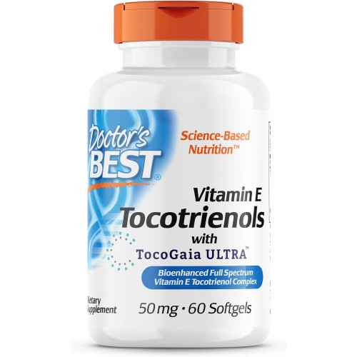 Doctor's Best Vitamin E Tocotrienols містить TocoGaia ULTRA™ біопідсилений комплекс вітаміну Е повного спектру, 60 шт.