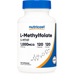 Nutricost Methyl Folate 1000 мкг, 120 вегетарианских капсул — без глютена, без ГМО