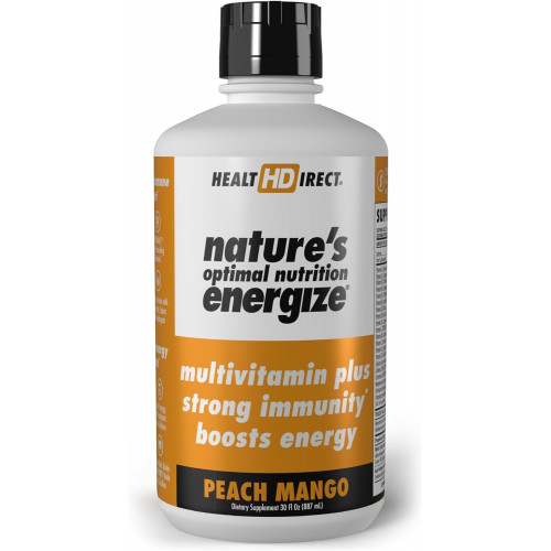 HEALTH DIRECT — Nature’s Optimal Nutrition Energize Liquid Multivitamin Superfood — 140+ питательных веществ — ясность ума и энергия — поддержка иммунитета и сердечно-сосудистой системы — 30 порций — персик-манго