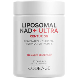 Codeage Liposomal NAD+ з ресвератролом і вітаміном B - NAD Plus Ultra для енергії та підтримки здорового старіння - NAD вітамінна добавка з кверцетином, бетаїном, рибофлавіном - біодоступність - 90 капсул