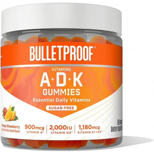 Куленепробивні апельсинові полуничні вітаміни A+D+K Gummies без цукру, 60 штук, кето-добавка для підтримки серця, кісток та імунітету, нова та покращена формула та текстура, упаковка може змінюватися