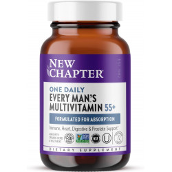 New Chapter Men's Multivitamin 50 Plus для підтримки мозку, серця, травлення, простати та імунітету з 20+ поживними речовинами + астаксантин - кожен чоловік щодня 55+, ніжний для шлунка - 72 ct