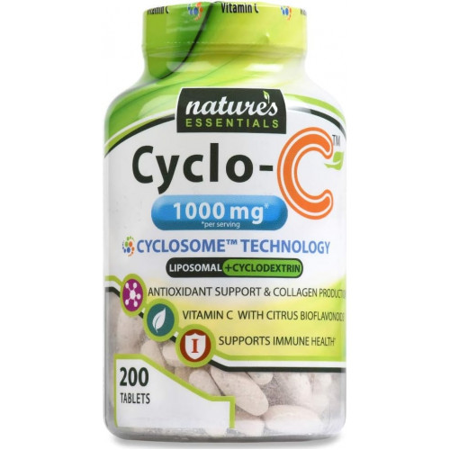 Nature's Essentials Vitamin C Cyclo-C 1000 мг | Біофлавоноїди + циклодекстрин | Розширена ліпосомальна доставка циклозом | Без ГМО, без глютену, вегетаріанське | 200 таблеток