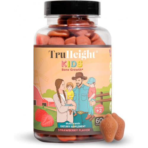 TruHeight Kids Bone Development Gummies (Вік 2+) Повністю натуральні вітаміни для дітей і малюків - Вітамін D, кальцій, K2, магній Мультивітаміни - Вітамін, рекомендований педіатрами - Веганська, добавка без ГМО