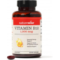 NatureWise Vitamin B12 1000 мкг - Вітамінна добавка B12 для підтримки рівня енергії, ясності розуму, здоров'я нервової системи - легко проковтнути, без глютену, без ГМО - 360 м'яких капсул [1 рік]