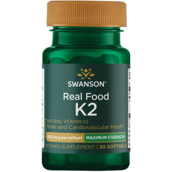 Swanson Maximum Strength Vitamin K2 (Menaquinone-7) - Вітамінна добавка, що підтримує здоров'я серцево-судинної системи та кісток - Виготовлена ​​з японського натто, щоб допомогти регулювати кальцій (30 м'яких капсул, 200 мкг кожна)