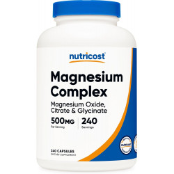 Nutricost Magnesium Complex 500 мг, 240 капсул — оксид, цитрат и глицинат магния — без глютена и ГМО