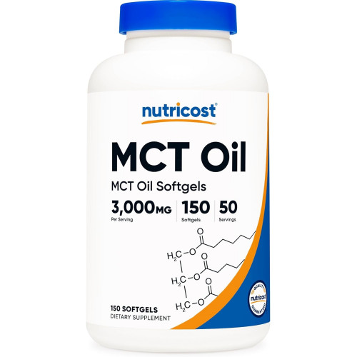 Nutricost MCT Oil Softgels 1000 мг, 150 SFG (3000 мг на порцію) - чудово підходить для кето, кетозної та кетогенної дієт