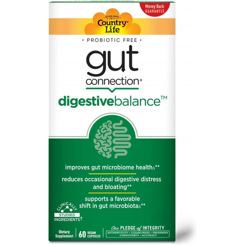 Country Life Gut Connection Digestive Balance 60 веганских капсул, сертифицировано, без глютена, сертифицировано для веганов, проверено на отсутствие ГМО