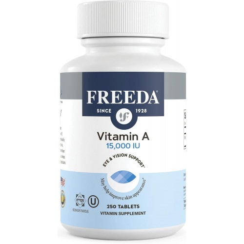 Freeda Kosher Vitamin A Palmitate - Retinyl Palmitate Чистий вітамін A 15 000 МО - Вітамін А, добавка для підтримки здоров'я очей, зору та імунітету - Вітамін А - Вітамін А - 250 таблеток