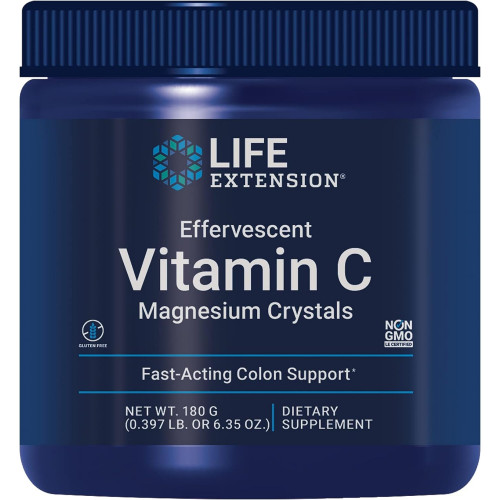 Life Extension Effervescent Vitamin C-Magnesium Crystals - Ascorbic Acid Vitamin C Powder Supplement - для підтримки здорового імунітету з вітаміном B6 - Без глютену, без ГМО - 180 грамів, 30 порцій