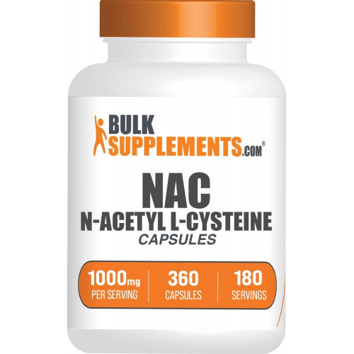 BulkSupplements.com N-ацетил L-цистеин, капсулы 1000 мг - N-ацетилцистеин 1000 мг, добавка NAC - NAC 1000 мг, без глютена - 2 капсулы на порцию, 360 капсул (1 шт. в упаковке)