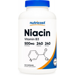 Nutricost Ниацин (витамин B3) 500 мг, 240 капсул — с промывкой, без ГМО, без глютена