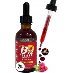 B-12 Blast Liquid с витамином B12 и фолиевой кислотой, поддержка выработки энергии, вкусная жидкая пищевая добавка с витамином B12 с натуральным вкусом малины, бутылка 2 жидких унции