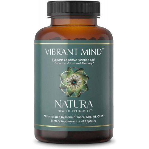 Natura Health Products Vibrant Mind — ноотропная добавка для мозга для улучшения памяти и концентрации внимания* — с бакопой, гинкго билоба, центеллином и фосфатидилсерином, без кофеина (90 капсул)