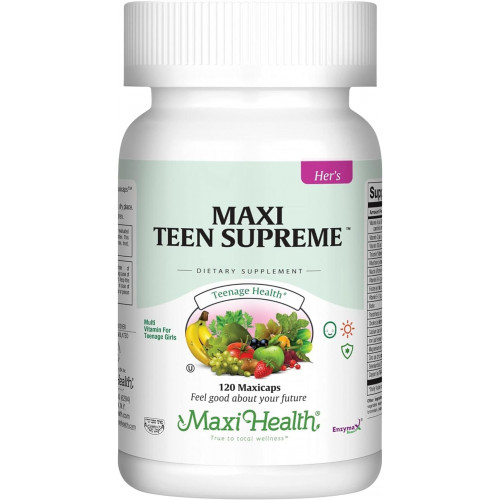 Витамины Maxi Health Teen Supreme Hers для девочек-подростков (120) — женские мультивитамины для энергии, укрепления иммунитета, роста тела и мозга — женские мультивитамины, включая D3, железо, кальций, пищеварительный фермент