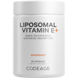 Codeage Liposomal Vitamin E Supplement, All Vitamin E Tocopherols - Alpha Tocopherol, Beta, Gamma, Delta - Liposomal for Bioavailability - Antioxidant Vitamin E Ізомери - 3-місячний запас, 90 капсул