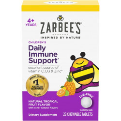 Zarbee's Kids Immune Support, Vitamin C, D & Zinc Daily Immunity Vitamins for Children 4+ Years, натуральна добавка зі смаком тропічних фруктів, 28 жувальних таблеток