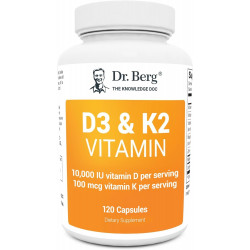 Добавка Dr. Berg's Vitamin D3 K2 з олією MCT - містить 10 000 МО вітаміну D3, 100 мкг вітаміну K2 MK7, очищені жовчні солі, цинк і магній для повного засвоєння - 120 капсул