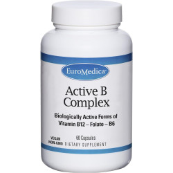 Euromedica Active B Complex - 60 капсул - Биологически активные формы витамина B12, фолиевой кислоты и B6 - Без ГМО, веганский, без глютена - 60 порций