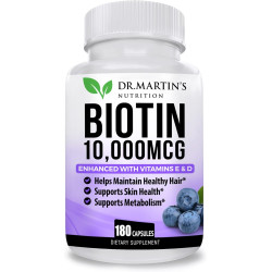 Потужний біотин 10000 мкг, посилений вітамінами D і E | 180 граф | Добавка для підтримки росту волосся | Підтримує здорову шкіру та міцні нігті | Енергетична підтримка | Вітамін B7, D & E | Для чоловіків і жінок
