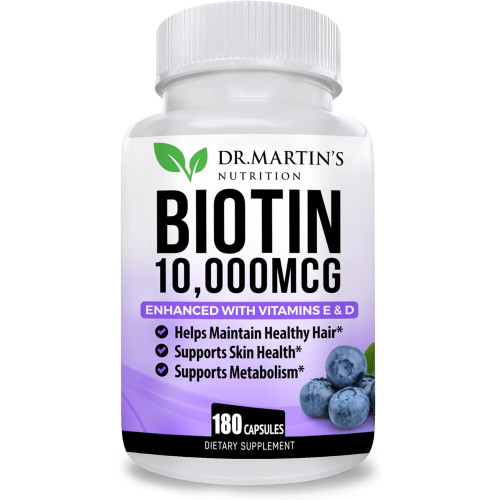 Потужний біотин 10000 мкг, посилений вітамінами D і E | 180 граф | Добавка для підтримки росту волосся | Підтримує здорову шкіру та міцні нігті | Енергетична підтримка | Вітамін B7, D & E | Для чоловіків і жінок