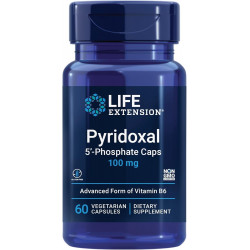 Life Extension Pyridoxal 5'-Phosphate Caps — вітамін B6, 100 мг, біоактивний B6 для здоров’я серцево-судинної системи, нирок і нервів — без глютену, без ГМО, вегетаріанські — 60 вегетаріанських капсул