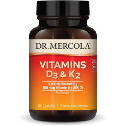 Mercola Витамины D3 и K2, 30 порций (30 капсул), пищевая добавка, поддерживает здоровье иммунитета, без ГМО, сертифицирован NSF