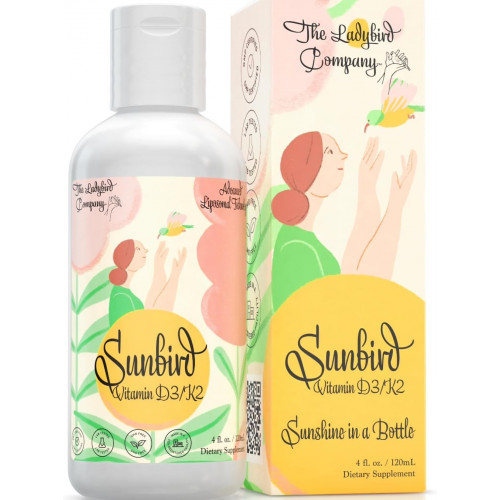 Sunbird Liposomal Liquid Vitamin D для жінок - преміальний вітамін D3 і K2 для менопаузи, фертильності, вагітності та здоров'я кісток - без цукру, вегетаріанський, сублінгвальний рідкий вітамін D3 з K2, виготовлено в США