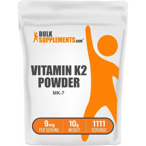 BulkSupplements.com Vitamin K2 Powder - Вітамін K2 MK-7, як порошок менахінону - вітамінна добавка K2 для оздоровлення, без глютену, 9 мг на порцію, 10 г (0,35 унції) (1 упаковка)