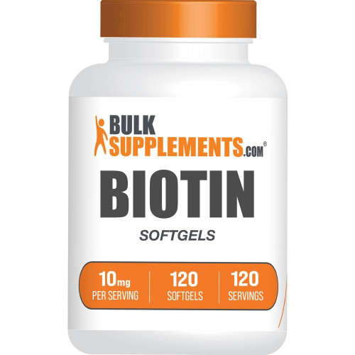 BulkSupplements.com Biotin 10000mcg Softgels - Біотинові капсули, Біотинова добавка, біотин, вітаміни для волосся, шкіри та нігтів - Біотинові таблетки, без глютену - 1 капсула на порцію, 120 капсул