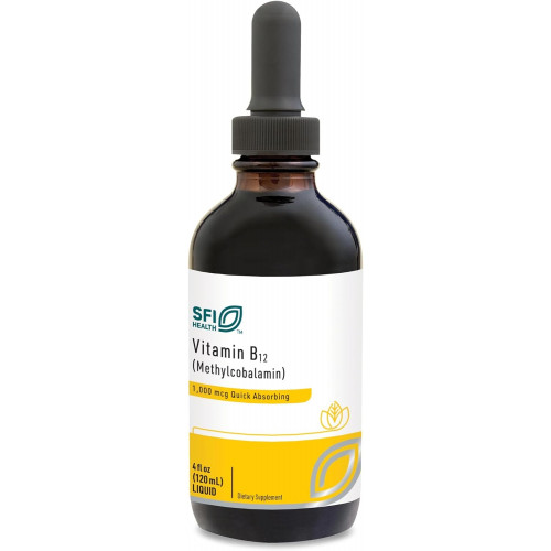 Klaire Labs Vitamin B12 Liquid Drops 1mg - Метилкобаламін B12 Liquid Supplement for Mood & Cognitive Supplement - 1000mcg Active Coenzyme Methylcobalamin (120 Servings, 4 Unces)