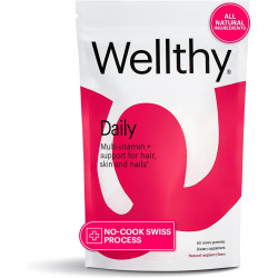 Wellthy Daily Multivitamin Gummy, веганские жевательные витамины для женщин и мужчин с цинком, биотином, селеном и ниацином для поддержки кожи, ногтей и волос (малиновый вкус, 30 дней)