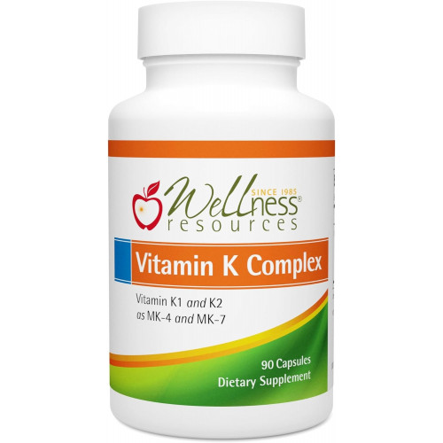 Wellness Resources Vitamin K Complex із 600 мкг вітаміну K2 (як MK-4 і Trans MK-7) і 1000 мкг K1 для здоров’я кісток і серця (90 капсул)