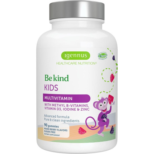 Advanced Kids Multivitamin Gummy, чиста етикетка з метильованими вітамінами B і вітаміном D, без цукру, віком від 4 років, веганські цукерки зі смаком 90 ягід, від Igennus…