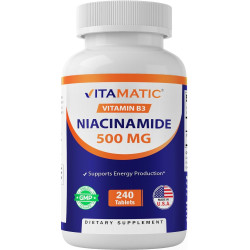 Vitamatic Niacinamide 500 мг 240 таблеток - Вітамін B3 без промивання - Підтримує виробництво енергії