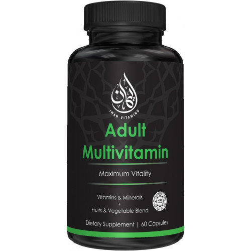 Halal Complete Multivitamin Capsules для дорослих чоловіків і жінок | 42 суміші фруктів і овочів із залізом, цинком, CoQ10, фолієвою кислотою та вітамінами A, B1, B3, B6, B12, C, D3, E | 60 граф