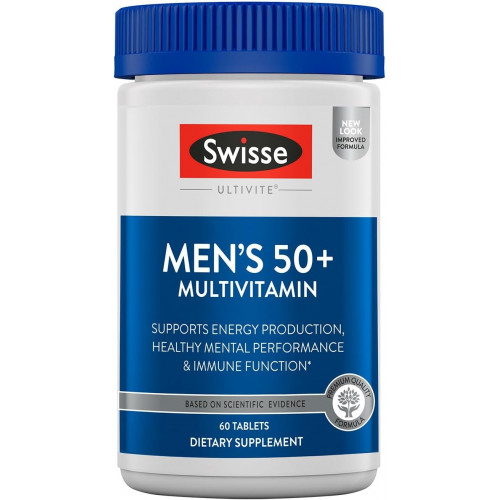 Swisse Daily Multivitamin для чоловіків 50 і старше | 39 Вітаміни, антиоксиданти та мінерали + адаптогени | Підтримка енергії та імунітету | Полівітамінна добавка для чоловіків 50+ | 60 таблеток