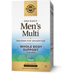 Solgar One Daily Men's Multivitamin Whole Body Supplement, високозасвоювана уповільнена вивільнення, One Daily Multi Vitamin Capsules for Men - Immune Heart Energy Stress & Muscle Health, 60 Servings