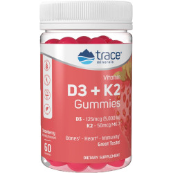 мікроелементи | Вітамін D3 + K2 Gummies | 5000 МО D3 + 50 мкг K2 | Веганський, без цукру, без глютену, з натуральним смаком полуниці | 60 порцій