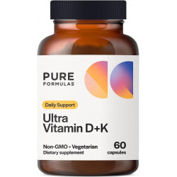 PureFormulas Вітамін D3 K2, вітамін D 5000 МО K2 D3 Вітамінна добавка для засвоєння кальцію, міцності кісток, підтримки серцево-судинної та імунної функції, без сої, без ГМО 60 вегетаріанських капсул