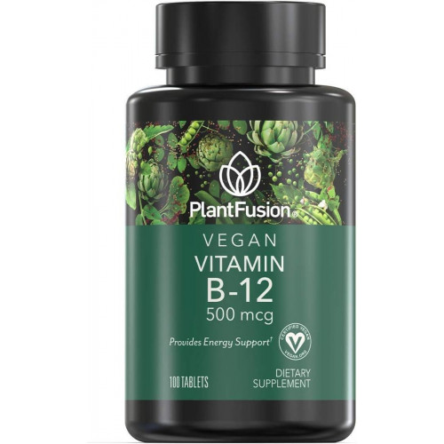 PlantFusion Vegan B12 від, Преміальний веганський вітамін B12 для жінок і чоловіків (500 мкг), натуральна енергетична добавка, 100 таблеток