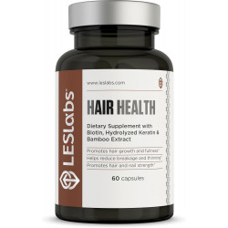 LES Labs Hair Health – Доповнення для росту волосся та нігтів, покращення густоти, міцності та об’єму – кератин, біотин, гарбузове насіння та МСМ – 60 капсул