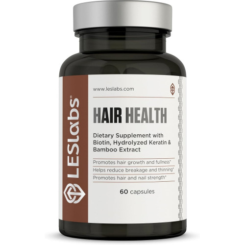 LES Labs Hair Health – Доповнення для росту волосся та нігтів, покращення густоти, міцності та об’єму – кератин, біотин, гарбузове насіння та МСМ – 60 капсул