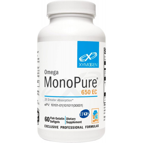 XYMOGEN Omega MonoPure 650 EC — рыбий жир с 3-кратным увеличением абсорбции — добавка DHA EPA Omega 3 для здоровья сердца и когнитивной поддержки (60 мягких таблеток)