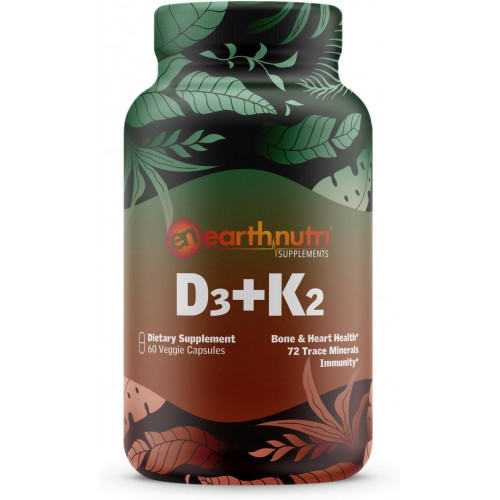 Земля Nutri D3 + K2 + 72 МІНЕРАЛЬНІ МІНЕРАЛИ, Імунітет, Кістка та серце з вітаміном D3 від Vitashine, Natural K2 з MENA Q7, кальцій з акваміну - 60 овочівних капсул